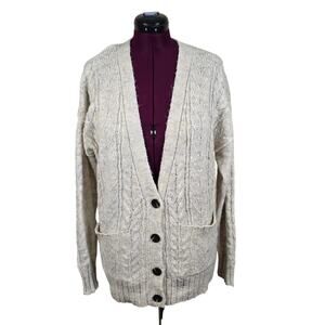 Women's Buckle BKE Off White Oversized V-Neck Sweater Cardigan | Size Medium